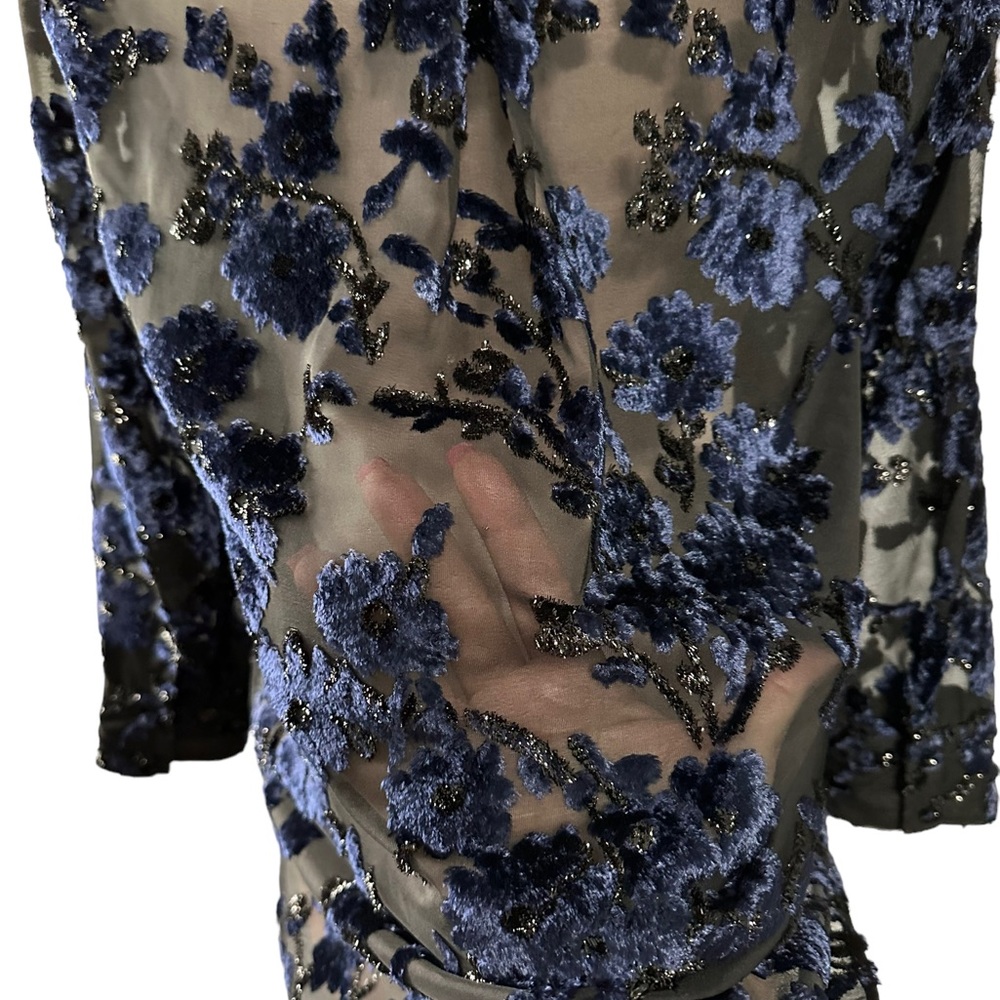 Alice + Olivia black top with blue velvet detailing. Size Medium. Gorgeous - Picture 5 of 16
